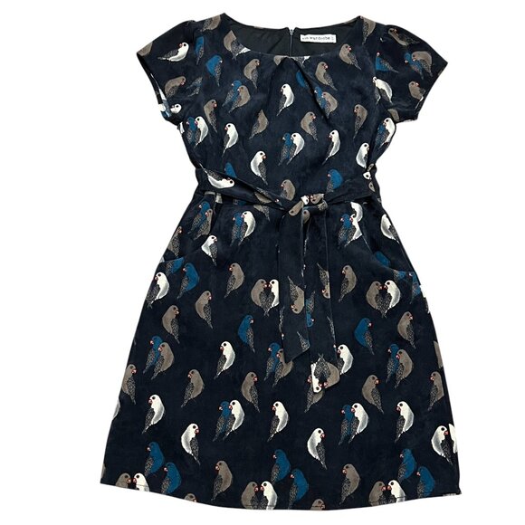 SM Wardrobe Bird Print Corduroy Mini Dress, Black Multi, S - Picture 1 of 8